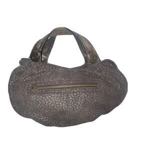 GAP Jeans Purse Brown Floral Design Suede Leather Zippered Double Handle Handbag